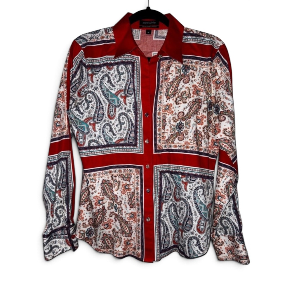 Paperwhite Red and White Paisley Patchwork Button-Down Shirt